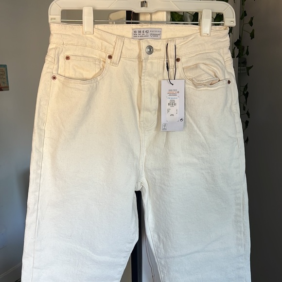 khaki colored slim straight high waisted jeans - Picture 2 of 5